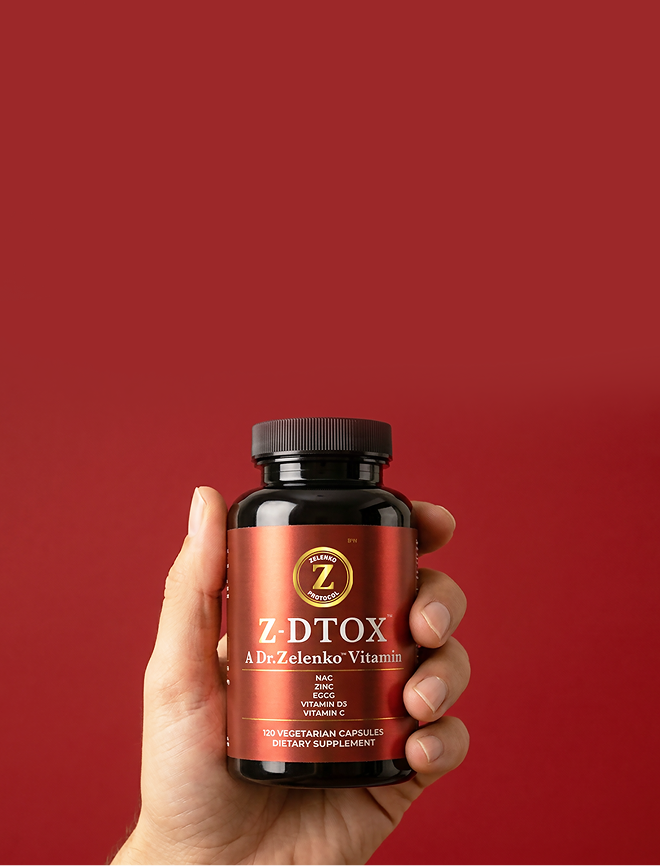  Z-DTOX supplement against a red background. Zinc supplement. Dietary supplements