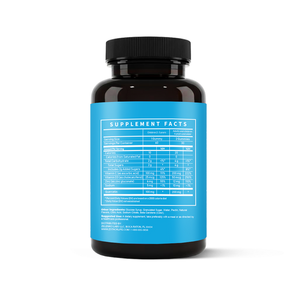 Supplement bottle with blue label on a white background